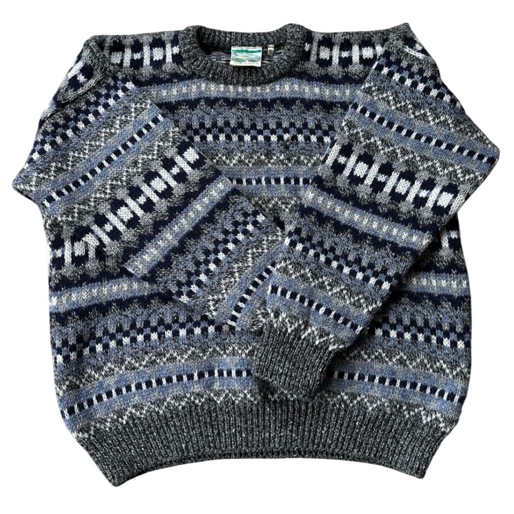 Vtg Gaeltarra Sweater Men XL Gray Fair Isle Pure Wool Ireland Grandpa Fisherman